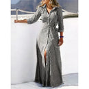 Vestido Casual Manga Longa com Botoes Frontais