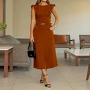 Conjunto Cropped com Manga Borboleta e Saia Midi Evasê Fellinne