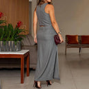 Conjunto Colete com Decote Transpassado e Saia Midi Fellinne