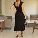 Conjunto Cropped com Manga Borboleta e Saia Midi Evasê Fellinne